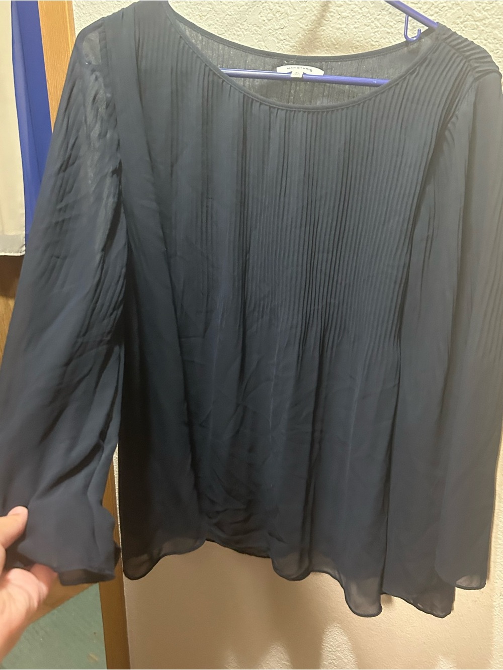 Max Studio Navy Pleated Chiffon Blouse